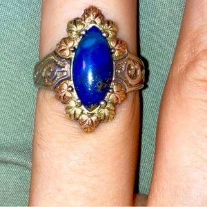 Black Hills Gold 12k gold and sterling silver lapis w/ multi tone leaves Size 7
